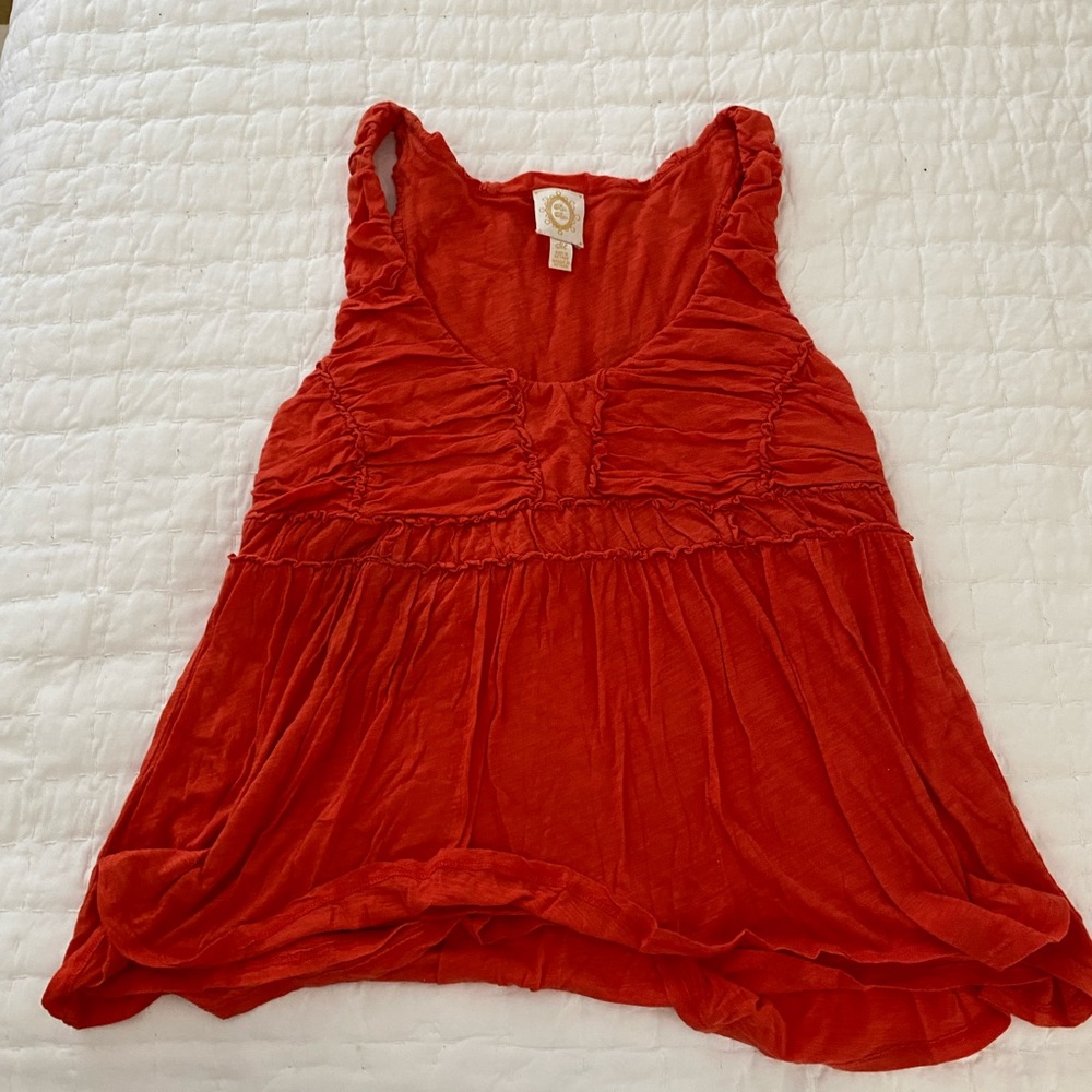 Red ruched cotton tank